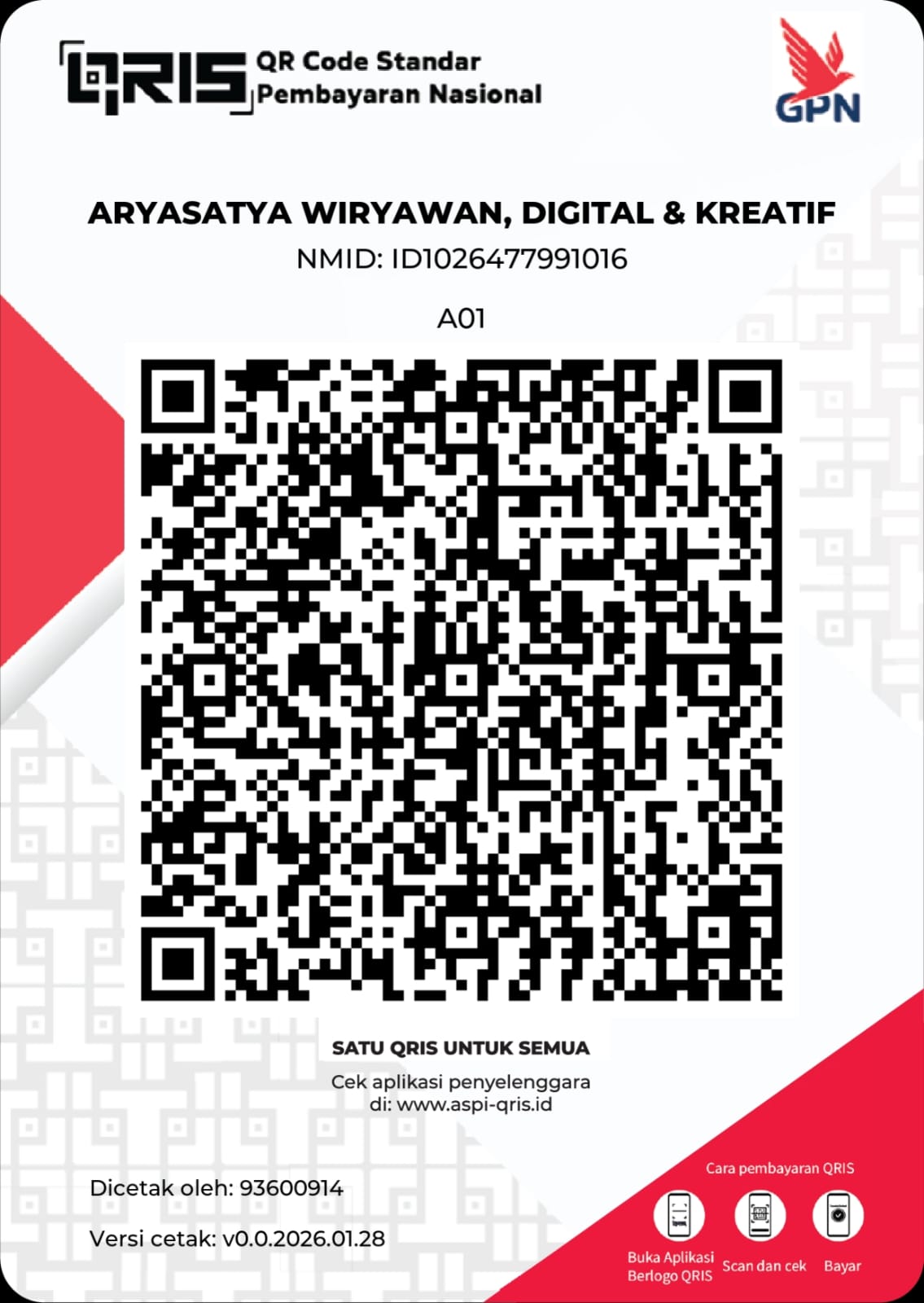 Kode QRIS WansSMP atas nama Aryasatya Wiryawan, Digital & Kreatif